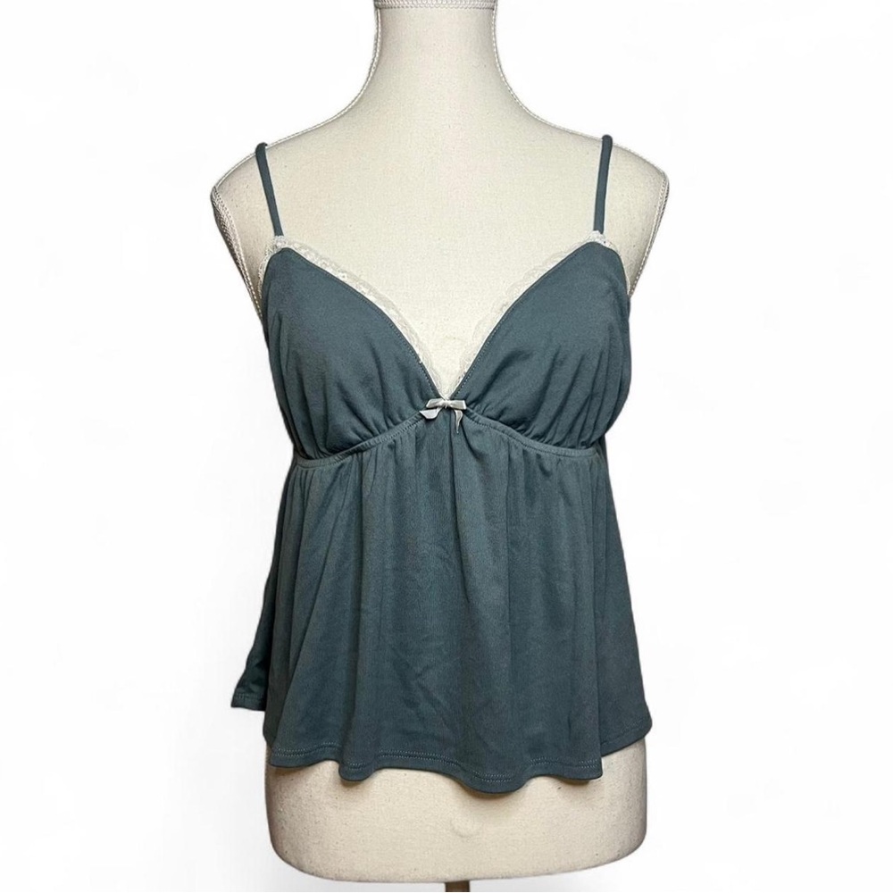 Frankee & Skylarr Teal Lace Trim Y2K‎ Cami Top Bow Detail Babydoll Large